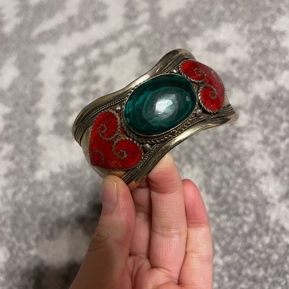 5 Native american jewelry bracelet Bundle Turquoise Bronze Stone Red Cuff Green. - Picture 7 of 11